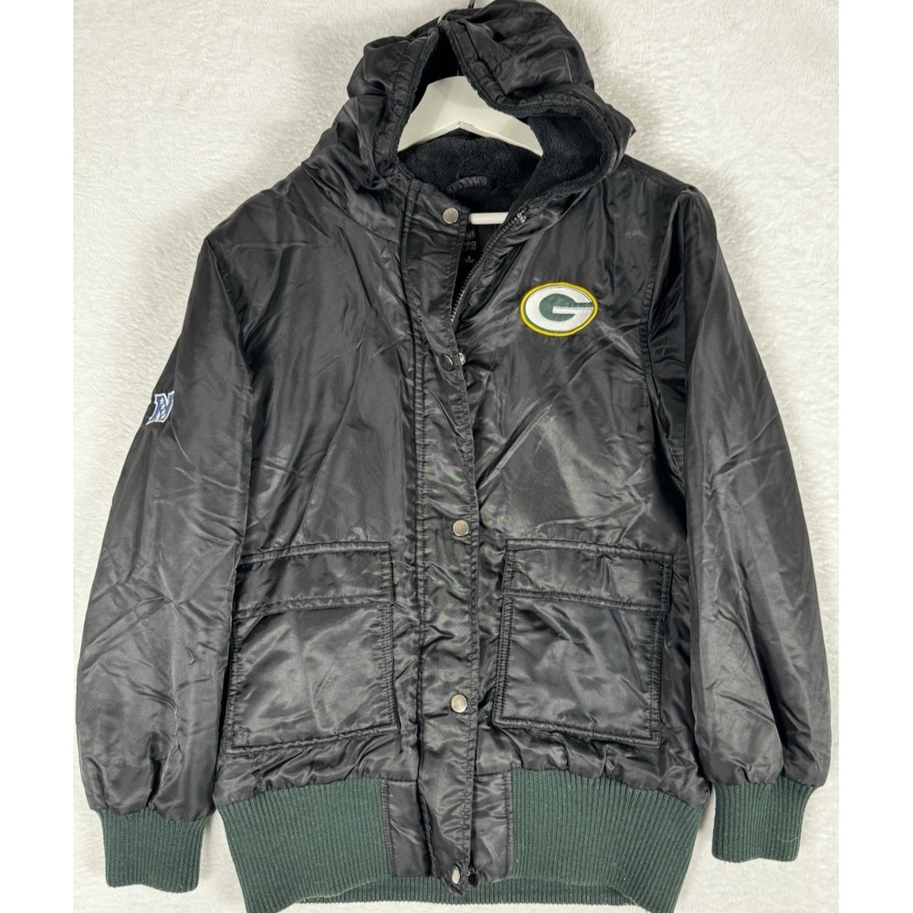Vintage 80's Green Bay Packers NFL Pro Line sherpa lined Black Puffer Jacket SM